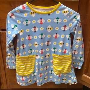 Mini Boden Blue Long Sleeve Shirt with Bee and Daisy Print Spring Cottagecore